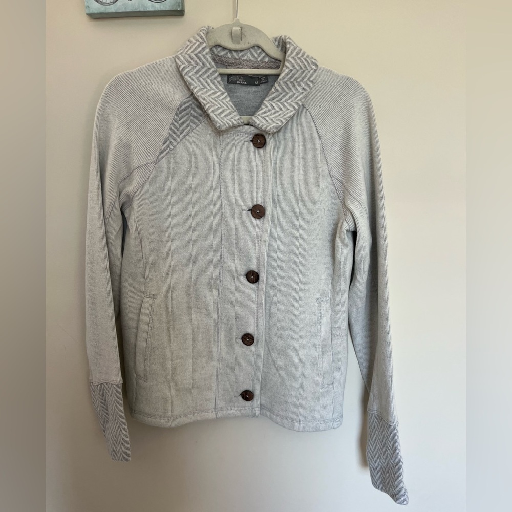 Prana Lucia Jacket Fabric Button Up Gray Size Medium
